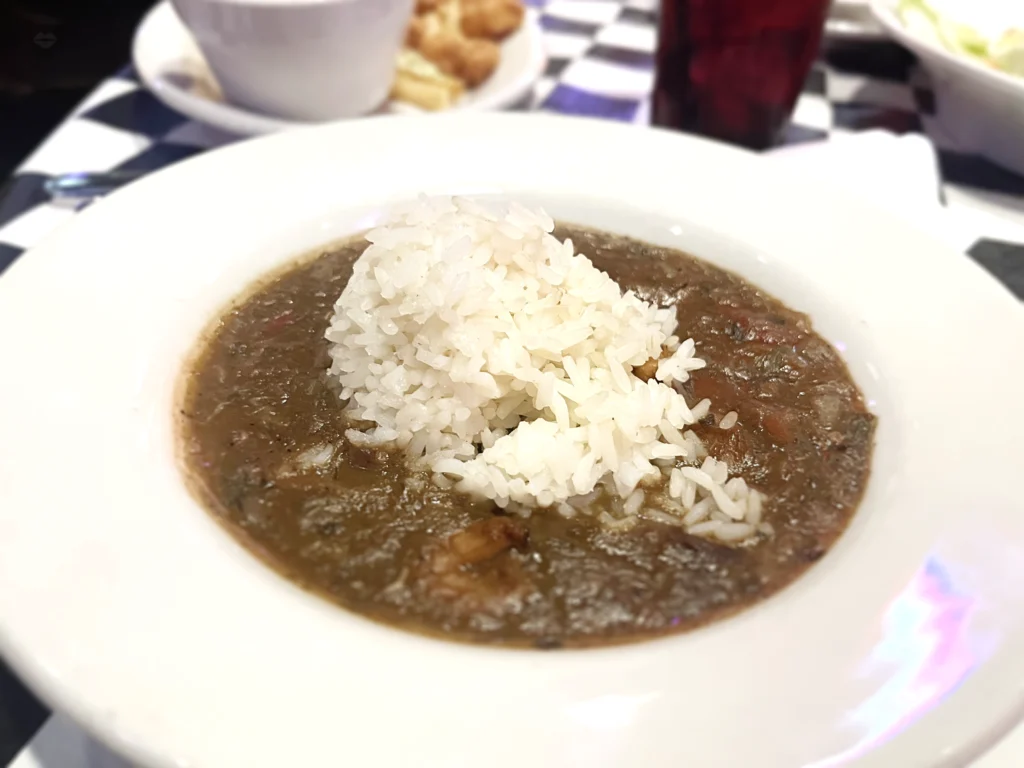Acme Oyster House Chicken & Andouille Gumbo with white rice