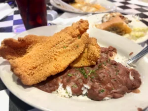 Acme Oyster House: A Taste of New Orleans? Acme Oyster House Fried Fish with Beans