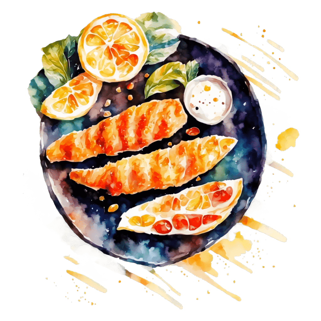 Mediterranean fish dish, via CreativeFabrica